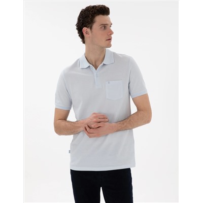 Açık Mavi Regular Fit %100 Pamuk Polo Yaka Basic Tişört