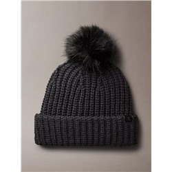 Fleece Ribbed Pom-Pom Beanie