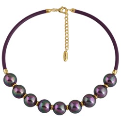 Колье Гевея (Майорка 16мм бургунди хамелеон, каучук лиловый; покрытие золото) 45-50см, Есть комплект