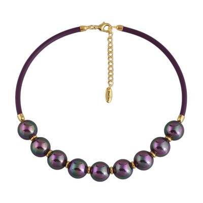 Колье Гевея (Майорка 16мм бургунди хамелеон, каучук лиловый; покрытие золото) 45-50см, Есть комплект