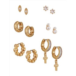 Guess Factory    Gold-tone stud and huggie hoop earrings box set - 6 pairs