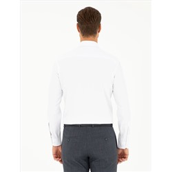 Beyaz Slim Fit Armürlü Uzun Kollu Gömlek
