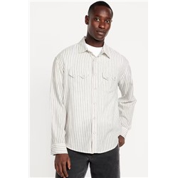 Textured-Stripe Western Pocket Shirt