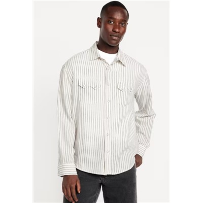 Textured-Stripe Western Pocket Shirt