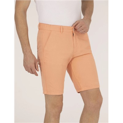 Turuncu Slim Fit Keten Karışımlı Beli Lastikli Bermuda Şort
