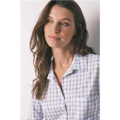 Pijama camisero algodón cuadros azul
