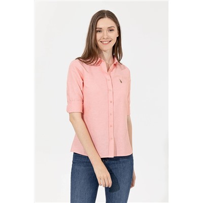 Kadın Somon Uzun Kollu Basic Gömlek