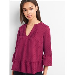 Swiss dot pintuck ruffle top
