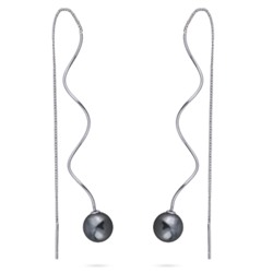 Серьги (Майорка 12мм темно-серая; покрытие родий), Есть комплект