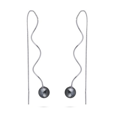 Серьги (Майорка 12мм темно-серая; покрытие родий), Есть комплект