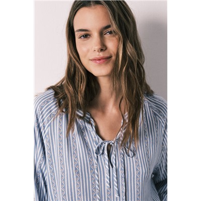 Camisola corta viscosa estampado rayas azul