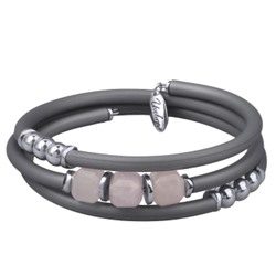 Браслет Терра (кварц розовый, каучук серый; покрытие родий), Есть комплект