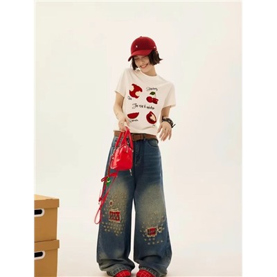 Стильная футболка с яркой вышивкой ягод и фруктов 🍒