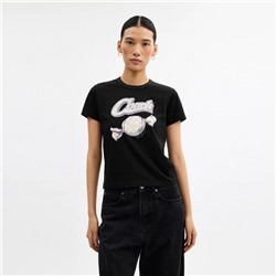 Женская футболка с принтом и стразами КОУ*Ч