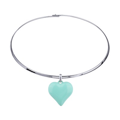 Колье-чокер Сердцебиение (2.5см, эмаль морская свежесть; покрытие родий) 42см, Есть комплект