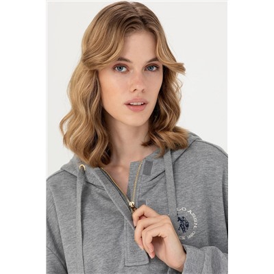 Kadın Gri Melanj Kapüşonlu Sweatshirt