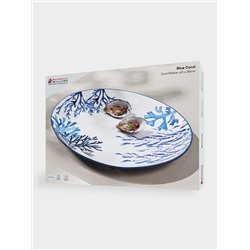 Блюдо, 40х30 см, керамика К, белое, овальное, Синие кораллы, Blue Coral