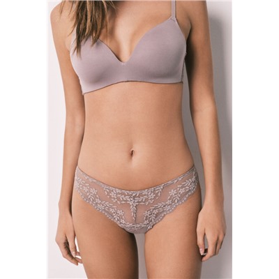 Tanga modal y encaje beige