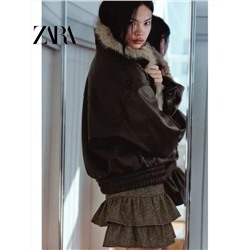 Теплая женская кожаная куртка в ретро стиле со съёмным воротником  ZAR*A 💤