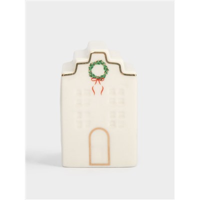 Емкость для соли или перца, 8 см, фарфор P, бело-золотистая, Дом с венком, Townlet