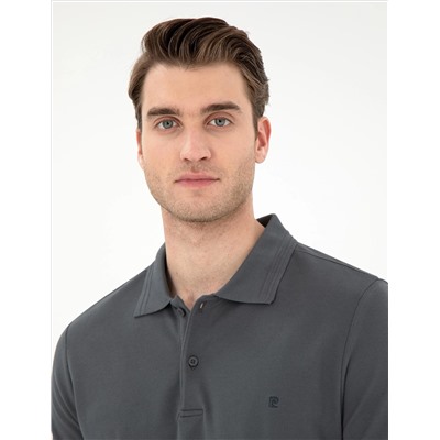 Antrasit Slim Fit %100 Pamuk Polo Yaka Basic Tişört