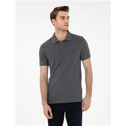 Antrasit Slim Fit %100 Pamuk Polo Yaka Basic Tişört