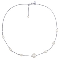 Колье (жемчуг белый, фианит; покрытие родий) 36-41см, Есть комплект