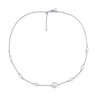 Колье (жемчуг белый, фианит; покрытие родий) 36-41см, Есть комплект