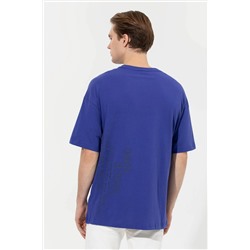 Erkek Mavi Oversize Bisiklet Yaka Tişört