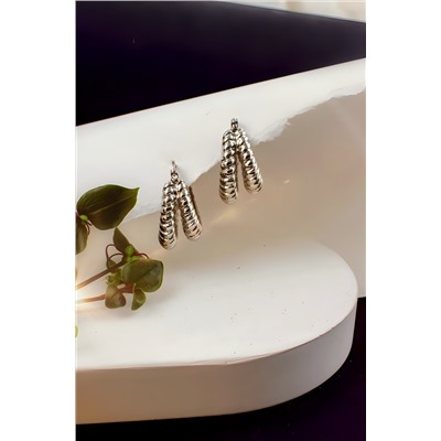 Серьги двойные кольца Рифленые + Подарок