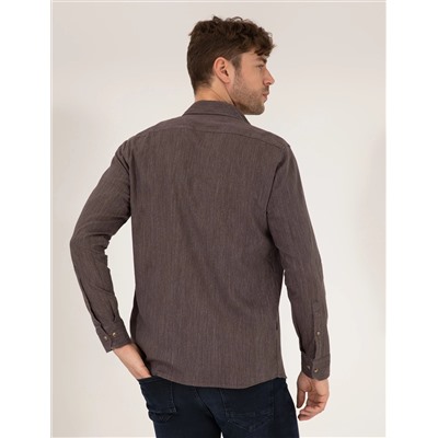Kahverengi Slim Fit Uzun Kollu Gömlek