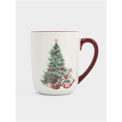 Кружка, 540 мл, керамика D, красная, Лошадка у елки, Festival