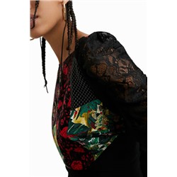 Blusa patch digital mangas encaje