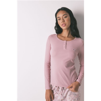 Pijama largo algodón estampado floral rosa