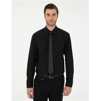 Siyah Slim Fit Uzun Kollu Basic Gömlek