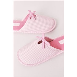 Zapatillas casa rosa cuadros Vichy lazo