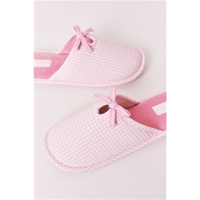 Zapatillas casa rosa cuadros Vichy lazo