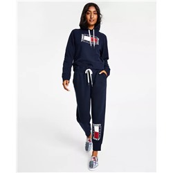 TOMMY JEANS Women's Fleece Flag-Logo Graphic Drawstring Jogger Pants