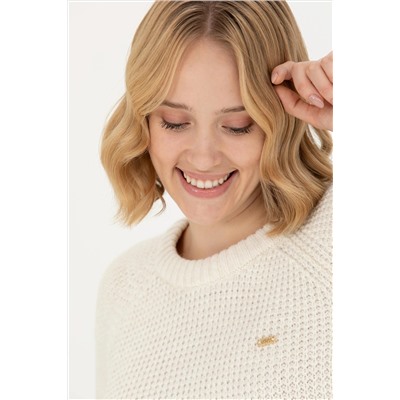 Kadın Krem Bisiklet Yaka  Kazak