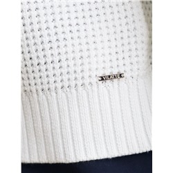 Укороченный джемпер с широкими рукавами рельефной вязки из хлопка с акрилом