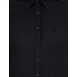 Siyah Slim Fit Armürlü Uzun Kollu Gömlek