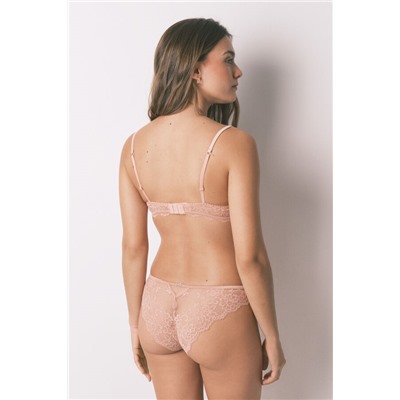 Tanga tira encaje rosa brillos