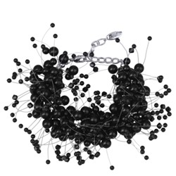 Браслет Грозди (Майорка черная 3-7мм, SW черные; покрытие родий) 17-22см, Есть комплект
