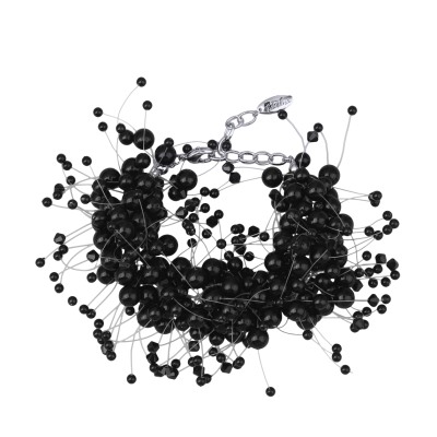 Браслет Грозди (Майорка черная 3-7мм, SW черные; покрытие родий) 17-22см, Есть комплект