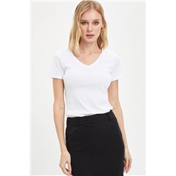 Defacto Slim Fit V Yaka Basic Kısa Kollu %100 Pamuk Tişört I1080AZ.20SP.WT34