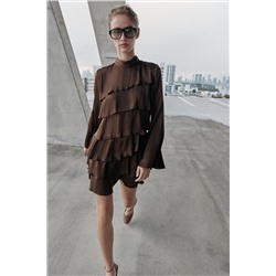 SHORT SATIN DRESS WITH RUFFLES