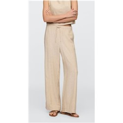 Mid Rise Linen-Blend Pull-On Wide-Leg Pants