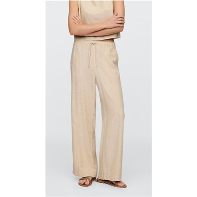 Mid Rise Linen-Blend Pull-On Wide-Leg Pants