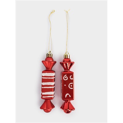 Игрушка елочная, 2 шт, 3х12 см, пластик, красная, Конфеты, New year