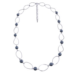 Колье Воздух (Майорка черничная 12мм; покрытие родий) 100см, Есть комплект